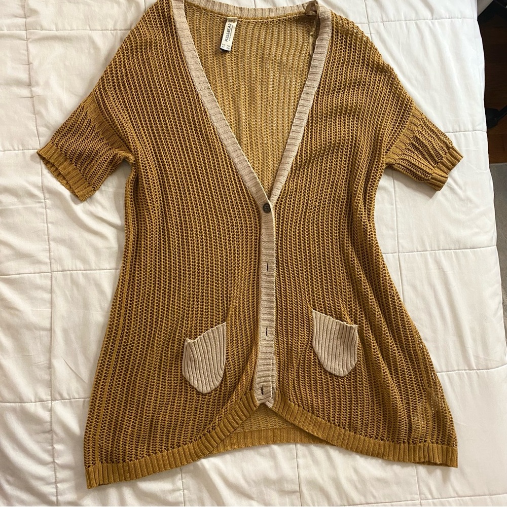 Pull&Bear Mustard and Cream Cardigan Sweater